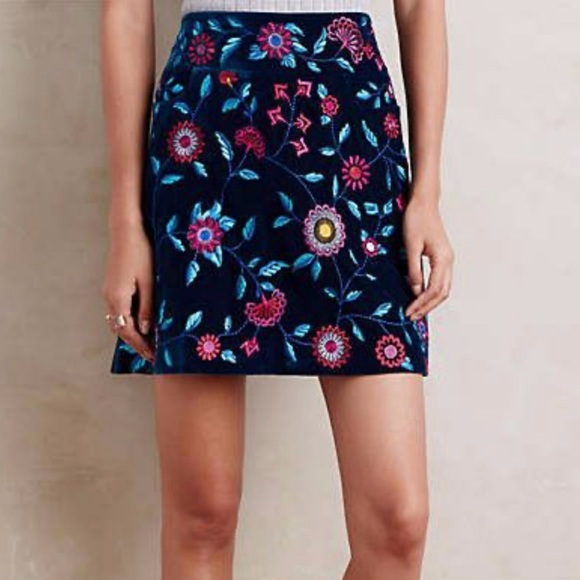 Anthropologie Dresses & Skirts - Anthropologie Velvet & Embroidered Mini Skirt